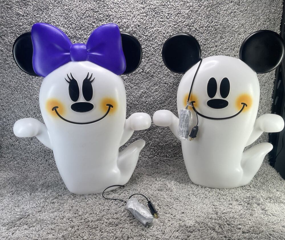 Disney Ghost Mickey & Minnie Mouse 2 Foot Plastic Blow Molds LED Brand New